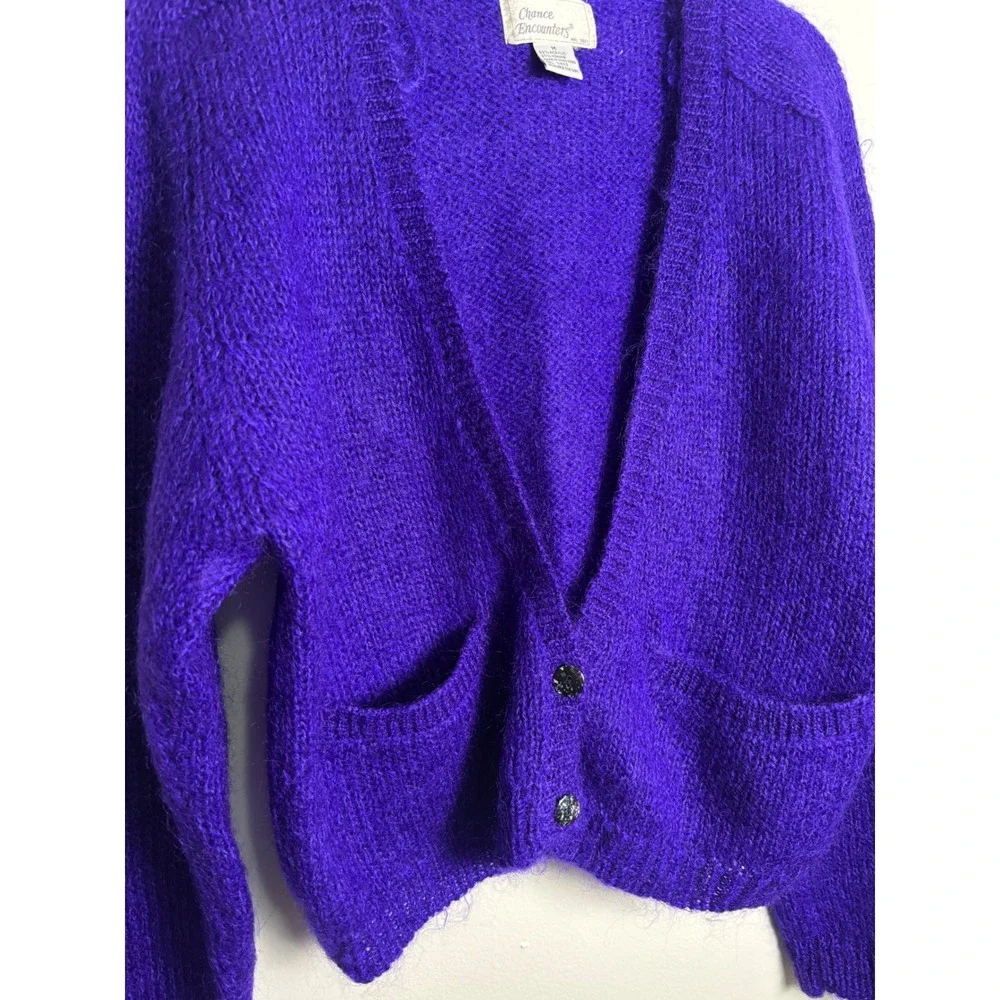 Vintage Mohair Blend Cardigan Sweater Women's Medium Purple Hong Kong Cropped